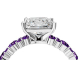 White gold Princess Cut Diamond Side Stone Solitaire Ring with Round with Amethyst side stone and Four-Prong Setting_4