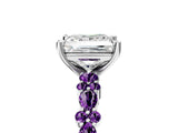 White gold Princess Cut Diamond Side Stone Solitaire Ring with Round with Amethyst side stone and Four-Prong Setting_5