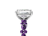 White gold Princess Cut Diamond Side Stone Solitaire Ring with Round with Amethyst side stone and Four-Prong Setting_5