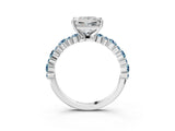 White gold Princess Cut Diamond Side Stone Solitaire Ring with Round with Aquamarine side stone and Four-Prong Setting_10