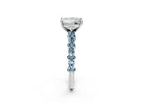 White gold Princess Cut Diamond Side Stone Solitaire Ring with Round with Aquamarine side stone and Four-Prong Setting_14