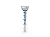White gold Princess Cut Diamond Side Stone Solitaire Ring with Round with Aquamarine side stone and Four-Prong Setting_2