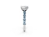 White gold Princess Cut Diamond Side Stone Solitaire Ring with Round with Aquamarine side stone and Four-Prong Setting_26