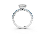 White gold Princess Cut Diamond Side Stone Solitaire Ring with Round with Aquamarine side stone and Four-Prong Setting_3