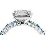 White gold Princess Cut Diamond Side Stone Solitaire Ring with Round with Aquamarine side stone and Four-Prong Setting_4