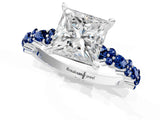 White gold Princess Cut Diamond Side Stone Solitaire Ring with Round with Blue Sapphire side stone and Four-Prong Setting_1
