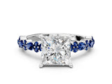 White gold Princess Cut Diamond Side Stone Solitaire Ring with Round with Blue Sapphire side stone and Four-Prong Setting_12