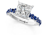 White gold Princess Cut Diamond Side Stone Solitaire Ring with Round with Blue Sapphire side stone and Four-Prong Setting_13