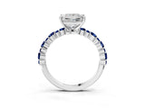 White gold Princess Cut Diamond Side Stone Solitaire Ring with Round with Blue Sapphire side stone and Four-Prong Setting_3