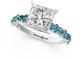 White gold Princess Cut Diamond Side Stone Solitaire Ring with Round with Blue Topaz side stone and Four-Prong Setting_1