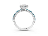 White gold Princess Cut Diamond Side Stone Solitaire Ring with Round with Blue Topaz side stone and Four-Prong Setting_3