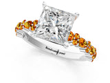White gold Princess Cut Diamond Side Stone Solitaire Ring with Round with Citrine side stone and Four-Prong Setting_1