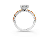 White gold Princess Cut Diamond Side Stone Solitaire Ring with Round with Citrine side stone and Four-Prong Setting_15