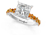 White gold Princess Cut Diamond Side Stone Solitaire Ring with Round with Citrine side stone and Four-Prong Setting_1