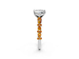 White gold Princess Cut Diamond Side Stone Solitaire Ring with Round with Citrine side stone and Four-Prong Setting_2