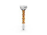 White gold Princess Cut Diamond Side Stone Solitaire Ring with Round with Citrine side stone and Four-Prong Setting_2