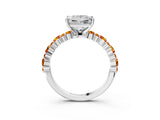 White gold Princess Cut Diamond Side Stone Solitaire Ring with Round with Citrine side stone and Four-Prong Setting_3