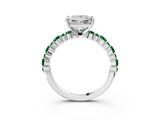 White gold Princess Cut Diamond Side Stone Solitaire Ring with Round with Emerald side stone and Four-Prong Setting_15