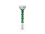 White gold Princess Cut Diamond Side Stone Solitaire Ring with Round with Emerald side stone and Four-Prong Setting_2