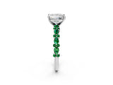 White gold Princess Cut Diamond Side Stone Solitaire Ring with Round with Emerald side stone and Four-Prong Setting_2