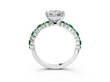 White gold Princess Cut Diamond Side Stone Solitaire Ring with Round with Emerald side stone and Four-Prong Setting_3