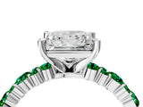 White gold Princess Cut Diamond Side Stone Solitaire Ring with Round with Emerald side stone and Four-Prong Setting_4