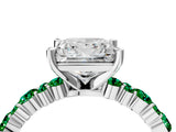 White gold Princess Cut Diamond Side Stone Solitaire Ring with Round with Emerald side stone and Four-Prong Setting_4
