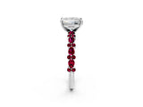 White gold Princess Cut Diamond Side Stone Solitaire Ring with Round with Garnet side stone and Four-Prong Setting_14