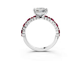 White gold Princess Cut Diamond Side Stone Solitaire Ring with Round with Garnet side stone and Four-Prong Setting_15