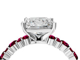 White gold Princess Cut Diamond Side Stone Solitaire Ring with Round with Garnet side stone and Four-Prong Setting_16