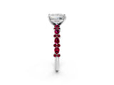White gold Princess Cut Diamond Side Stone Solitaire Ring with Round with Garnet side stone and Four-Prong Setting_2