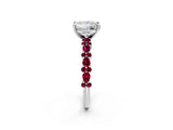 White gold Princess Cut Diamond Side Stone Solitaire Ring with Round with Garnet side stone and Four-Prong Setting_20