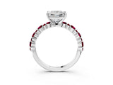White gold Princess Cut Diamond Side Stone Solitaire Ring with Round with Garnet side stone and Four-Prong Setting_21