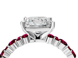 White gold Princess Cut Diamond Side Stone Solitaire Ring with Round with Garnet side stone and Four-Prong Setting_22