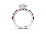 White gold Princess Cut Diamond Side Stone Solitaire Ring with Round with Garnet side stone and Four-Prong Setting_3
