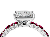White gold Princess Cut Diamond Side Stone Solitaire Ring with Round with Garnet side stone and Four-Prong Setting_4