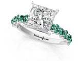 White gold Princess Cut Diamond Side Stone Solitaire Ring with Round with Green Sapphire side stone and Four-Prong Setting_1