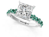 White gold Princess Cut Diamond Side Stone Solitaire Ring with Round with Green Sapphire side stone and Four-Prong Setting_13