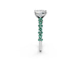 White gold Princess Cut Diamond Side Stone Solitaire Ring with Round with Green Sapphire side stone and Four-Prong Setting_2