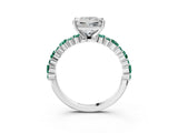 White gold Princess Cut Diamond Side Stone Solitaire Ring with Round with Green Sapphire side stone and Four-Prong Setting_3