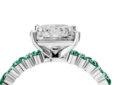 White gold Princess Cut Diamond Side Stone Solitaire Ring with Round with Green Sapphire side stone and Four-Prong Setting_4