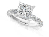 White gold Princess Cut Diamond Side Stone Solitaire Ring with Round with Moissanite side stone and Four-Prong Setting_1