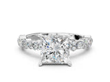 White gold Princess Cut Diamond Side Stone Solitaire Ring with Round with Moissanite side stone and Four-Prong Setting_12