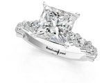 White gold Princess Cut Diamond Side Stone Solitaire Ring with Round with Moissanite side stone and Four-Prong Setting_13