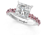 White gold Princess Cut Diamond Side Stone Solitaire Ring with Round with Morganite side stone and Four-Prong Setting_1