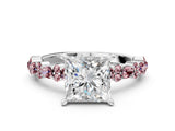 White gold Princess Cut Diamond Side Stone Solitaire Ring with Round with Morganite side stone and Four-Prong Setting_12