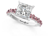 White gold Princess Cut Diamond Side Stone Solitaire Ring with Round with Morganite side stone and Four-Prong Setting_13
