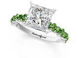 White gold Princess Cut Diamond Side Stone Solitaire Ring with Round with Peridot side stone and Four-Prong Setting_1