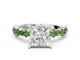White gold Princess Cut Diamond Side Stone Solitaire Ring with Round with Peridot side stone and Four-Prong Setting_12
