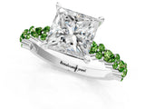 White gold Princess Cut Diamond Side Stone Solitaire Ring with Round with Peridot side stone and Four-Prong Setting_13